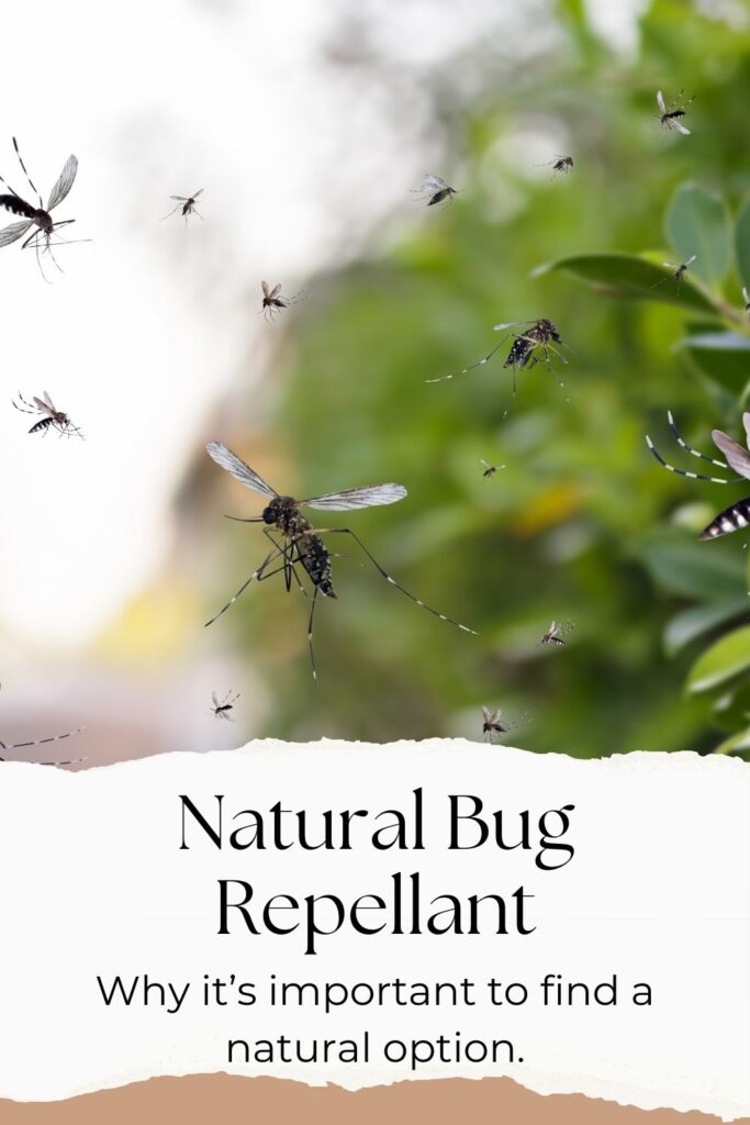 Natural Bug Spray - Why we should use a natural option. Mosquitos flying by a bush.