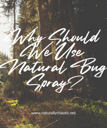 Why Should We Use Natural Bug Spray text over wooded background.