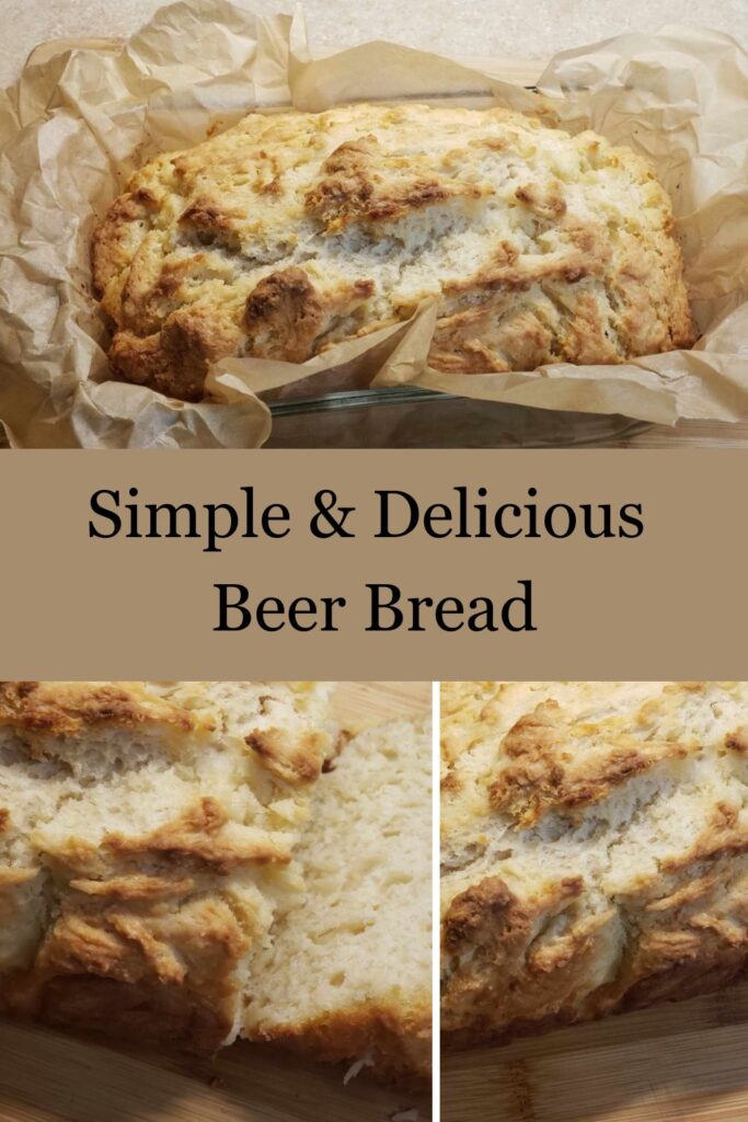 Pinterest Image with beer bread images and text over brown background