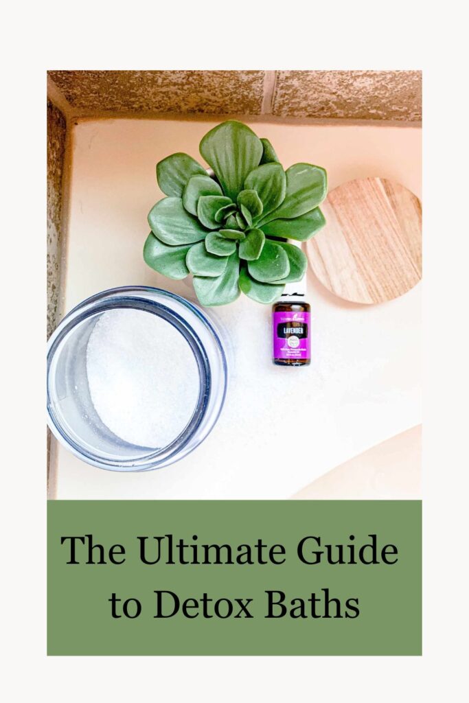 Pinterest Image with Epsom salts, lavender essential oil and plant