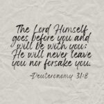 Deuteronomy 31:8 scripture verse on gray background