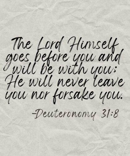 Deuteronomy 31:8 scripture verse on gray background