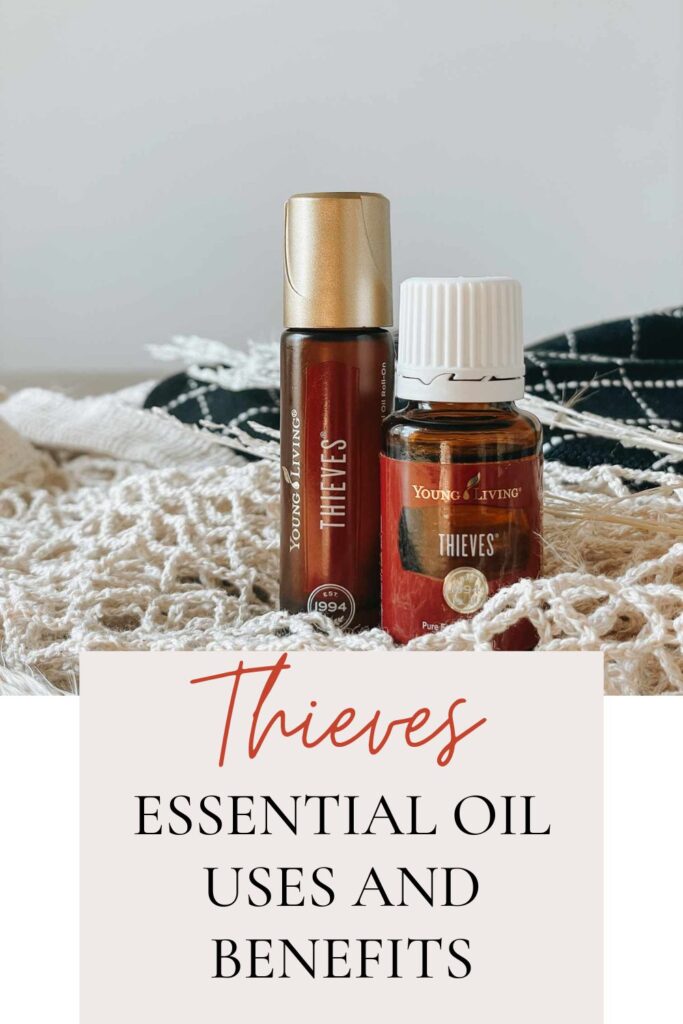 Thieves Essential Oil and Thieves Roller on a decorative net