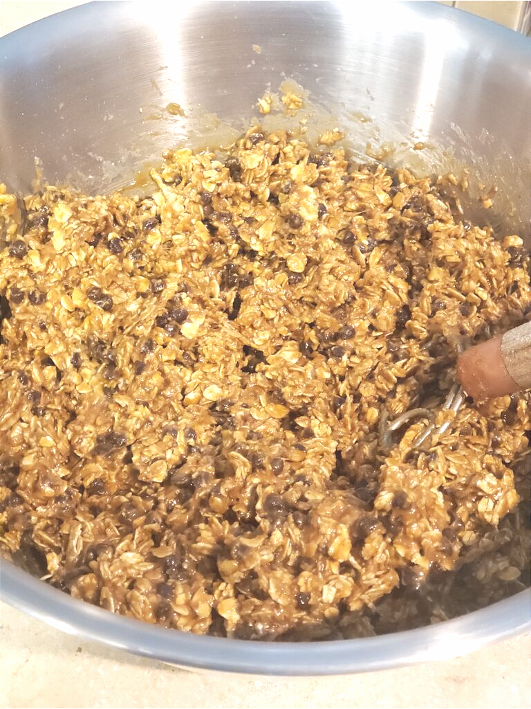 Raw cookie dough for chocolate chip oatmeal peanut butter cookies