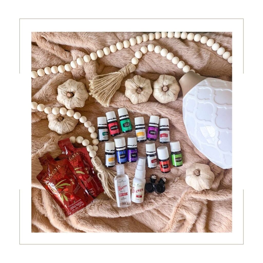 Premium Starter Kit with oils and pumpkins and wooden beads on a blanket