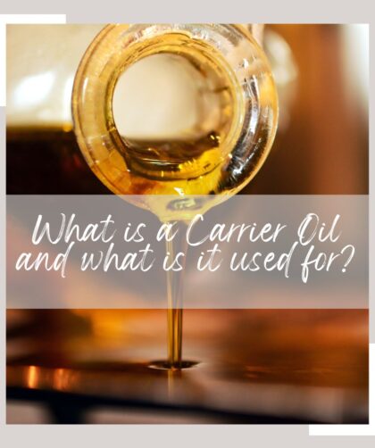 What is a carrier oil and what is it used for text with oil pouring behind it.