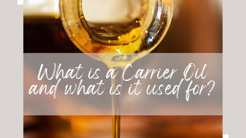 What is a carrier oil and what is it used for text with oil pouring behind it.