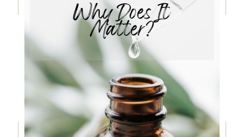 Why Does it Matter? Empty Essential Oil Bottle with green plant in background