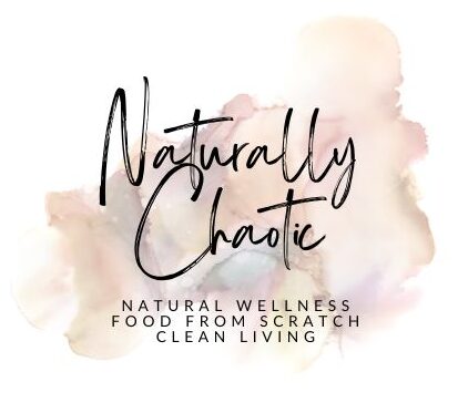 Naturally Chaotic Logo over a neutral watercolor, Natural Wellness, Food from Scratch, Clean Living