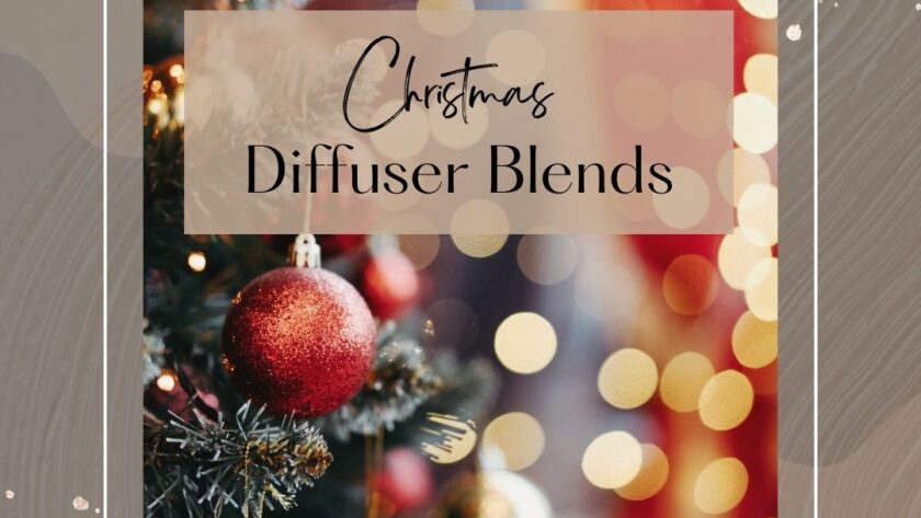 Christmas Diffuser Blends with a closeup of a Christmas Tree in the Background