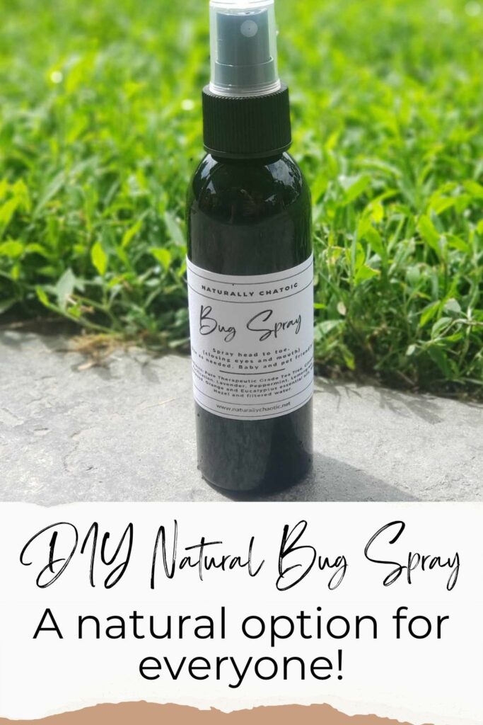 DIY Natural Bug Spray by grass and on concrete. A natural option for everyone.