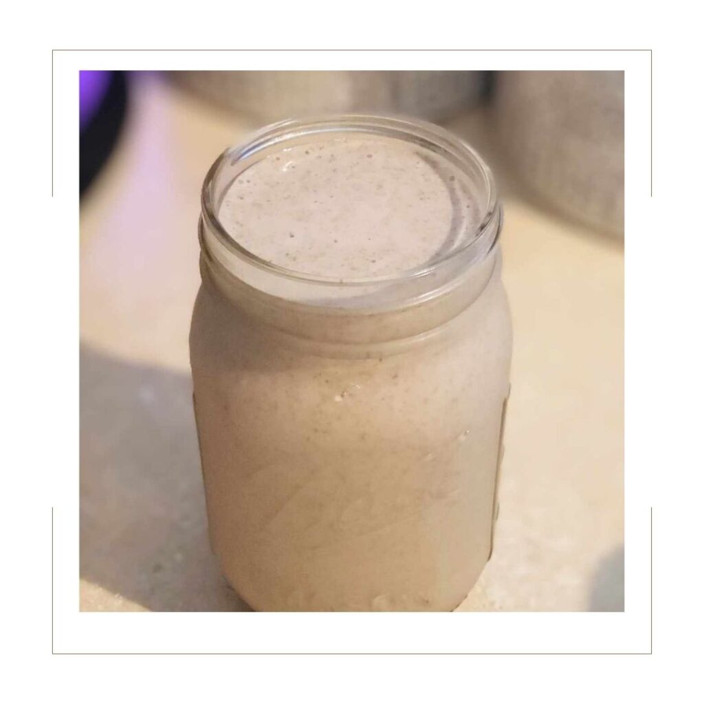 Chocolate Chip Oatmeal Smoothie in a mason jar on counter