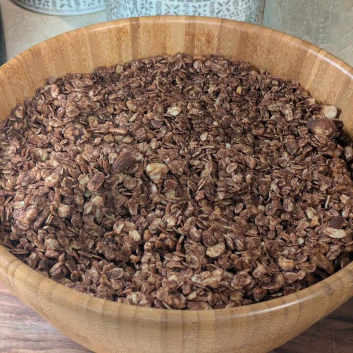 Chocolate Granola in a Bamboo Bowl