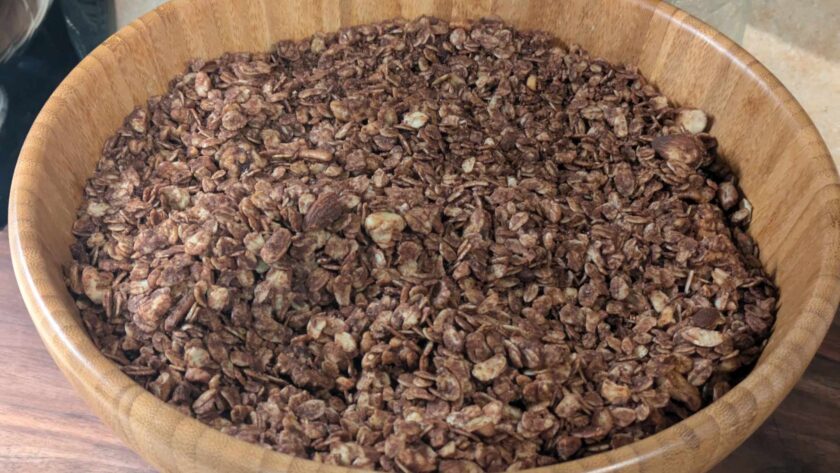 Chocolate Granola in a Bamboo Bowl