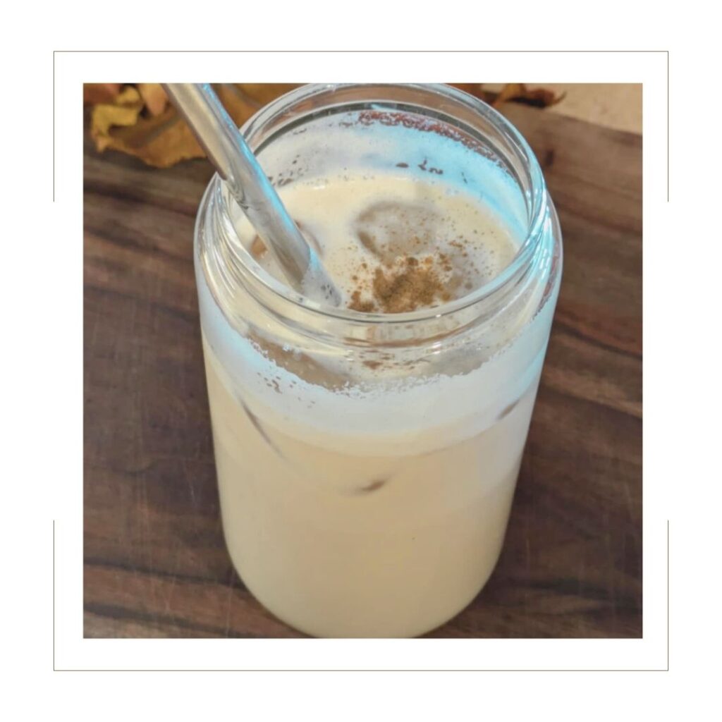 Iced Latte in a glass jar with Pumpkin Spice Creamer