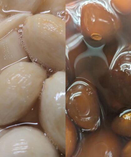 New and year old fermented honey garlic side by side
