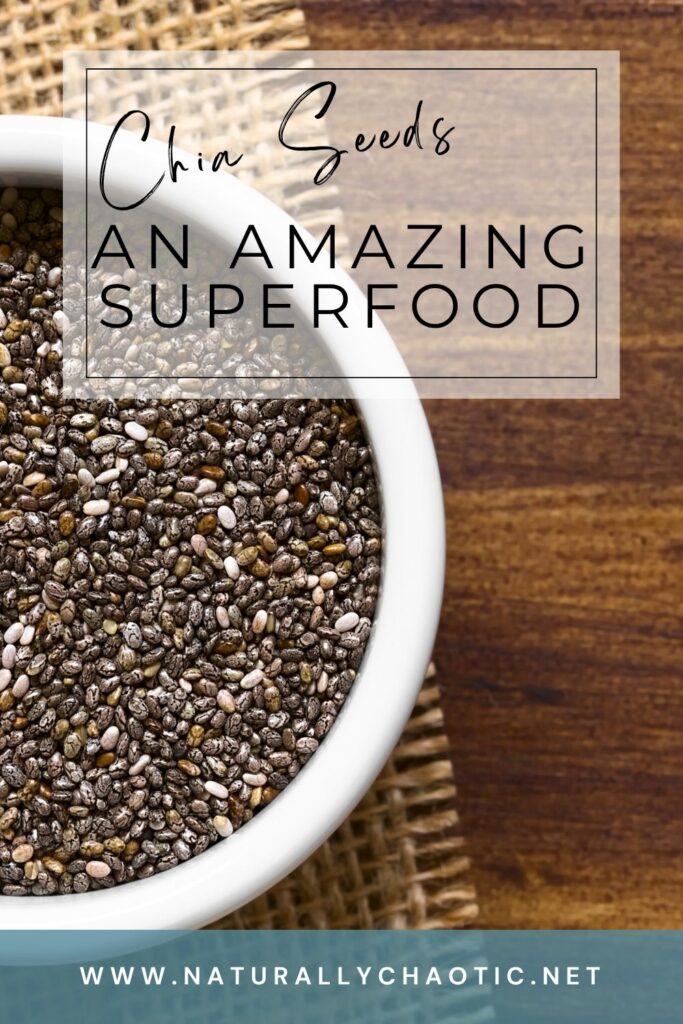 Pinterest Image for Benefits of Chia Seeds with Chia Seeds in a bowl
