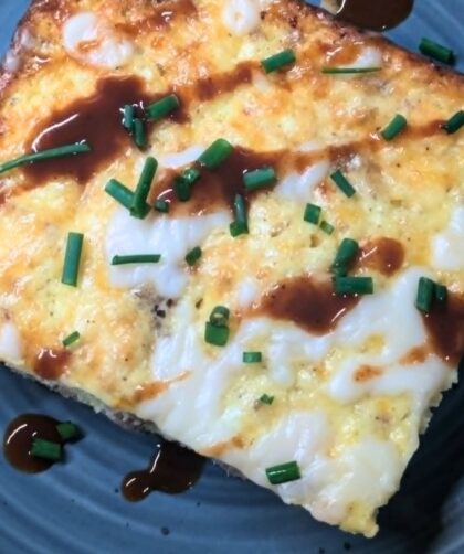 Main Image of Breakfast Egg Bake with Cooked Egg Bake with Hot Sause drizzled