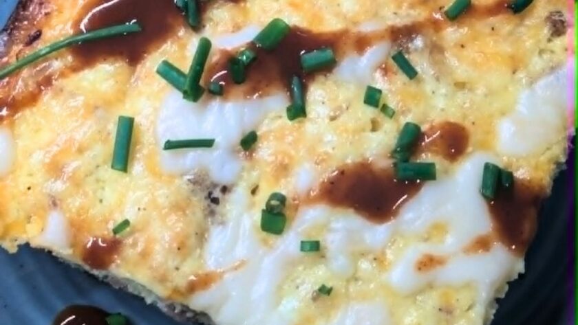 Main Image of Breakfast Egg Bake with Cooked Egg Bake with Hot Sause drizzled