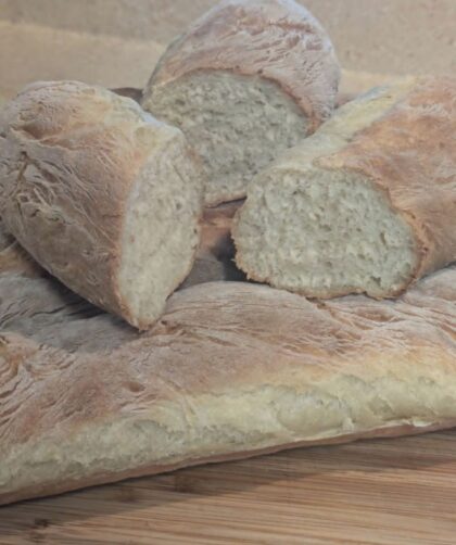 Baguettes baked and split open